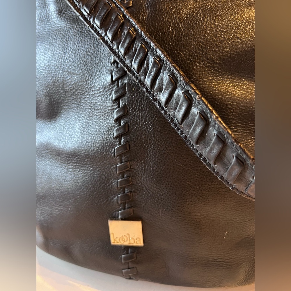Kooba Whipstitched Leather Bucket Shoulder Bag 13”x11”x5” Black Satchel R-$378 - Picture 5 of 8